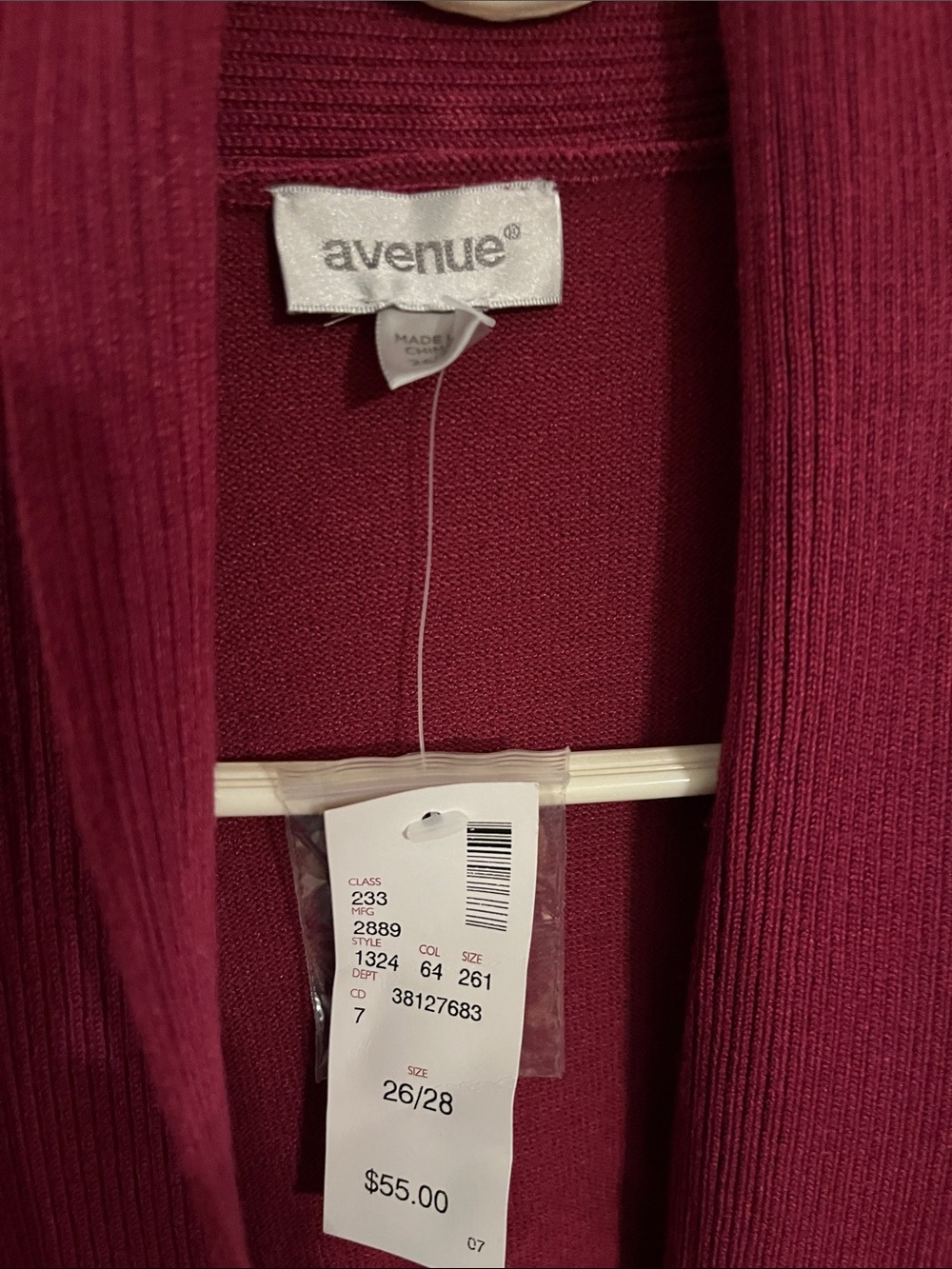 Avenue Women's Burgundy Ribbed Open-Front Cardigan
